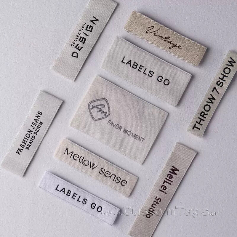 Custom crochet woven label with a vintage knitted texture, ideal for handmade items and crafts.